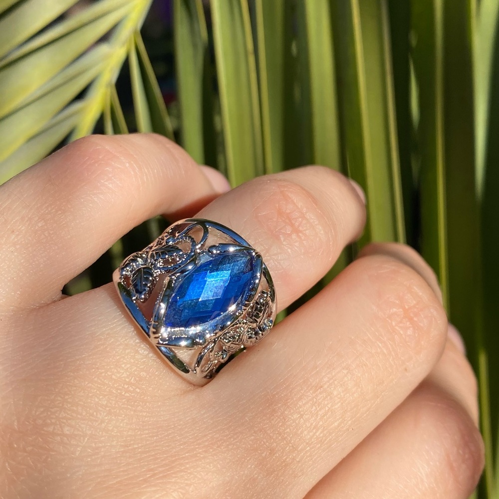 NEW 925  Silver Marquise Cut Blue/Stone Ring